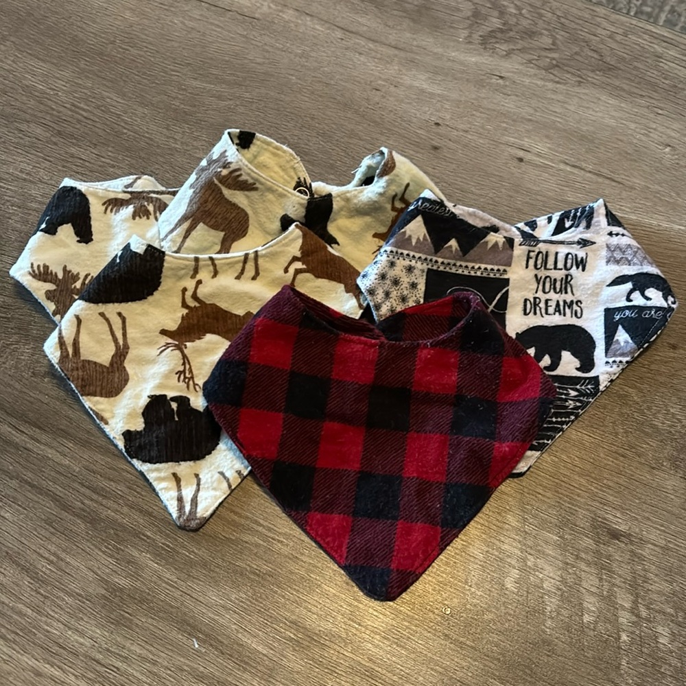 5 pack handmade outdoorsy baby bibs